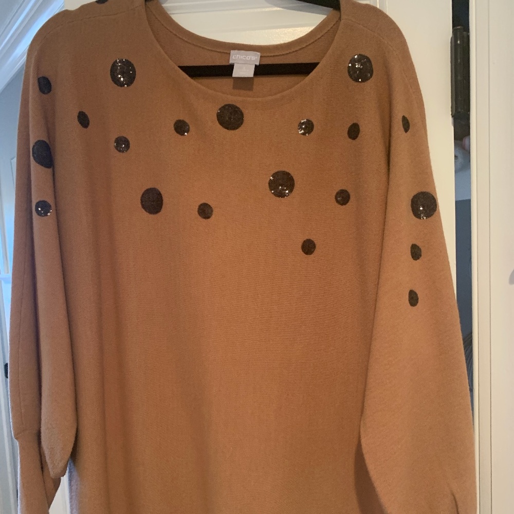 Chico's Sequin Dots Dolman Balloon Sleeve Sweater...size XL